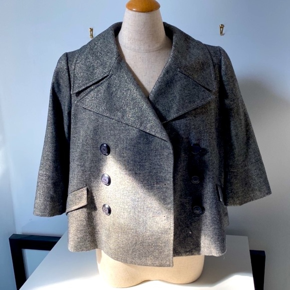 Double Breasted Wool Blend Jacket W/ Metallic Thr… - image 6